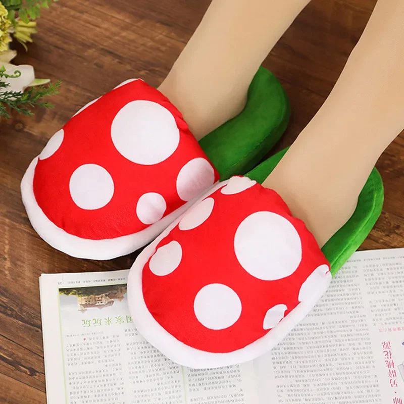 Super Mario Bros Plant Cartoon Funny pantofole donna uomo Cannibal Flower Winter Home pantofole in pelliccia antiscivolo Soft Warm Floor Shoes