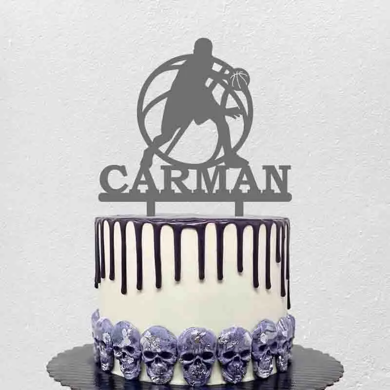 Personalized Basketball Cake Topper Custom Name Age Man Playing Basketball Silhouette For Basketball Player Birthday Party Cake