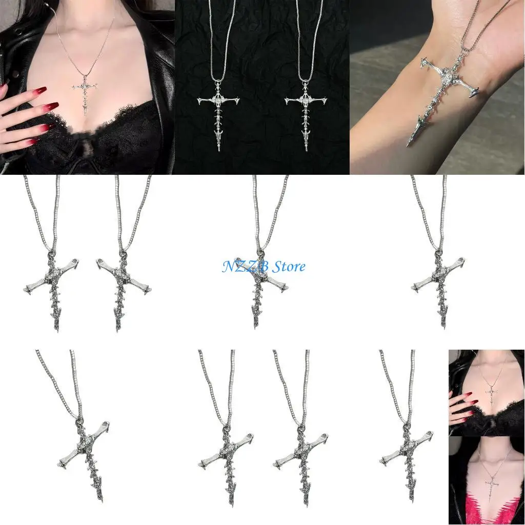 T21F منفعل الصليب سحر سلسلة عنق سبيكة قلادة القوطية الترقوة قطعة مجوهرات