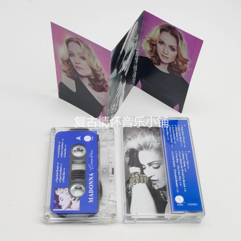 Klasyczna kasetka muzyczna Madonna Ciccone, album True Blue, kasety, cosplay, Walkman, magnetofon, dźwięk samochodowy, pudełko, muzyka na imprezę, kolekcja muzyki. — zdjęcie 6