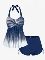 Rosegal Traje de baño tankini modesto para mujer talla grande con cuello halter y espalda descubierta cintura imperio