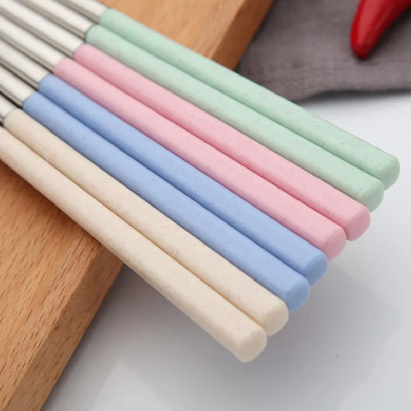 304 Stainless Steel Chinese Chopsticks Wheat Straw Portable Travel Chopsticks Reusable Food Sticks for Sushi Food