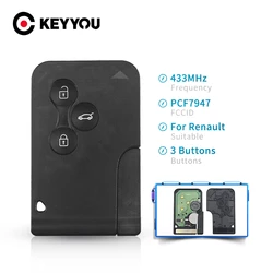 KEYYOU ID46 PCF7947 Chip per Renault Clio Logan Megane 2 3 chiave remota panoramica 3 pulsanti 433Mhz Smart Card inserto di emergenza