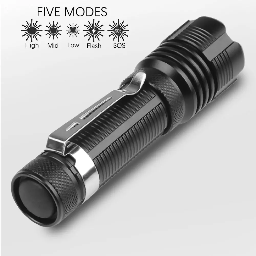 500 Lumens Led Flashlight Aluminum Alloy Tactical Hunting Torch 5 Mode Zoomable Lantern Use AA 14500 Battery Flashlamp