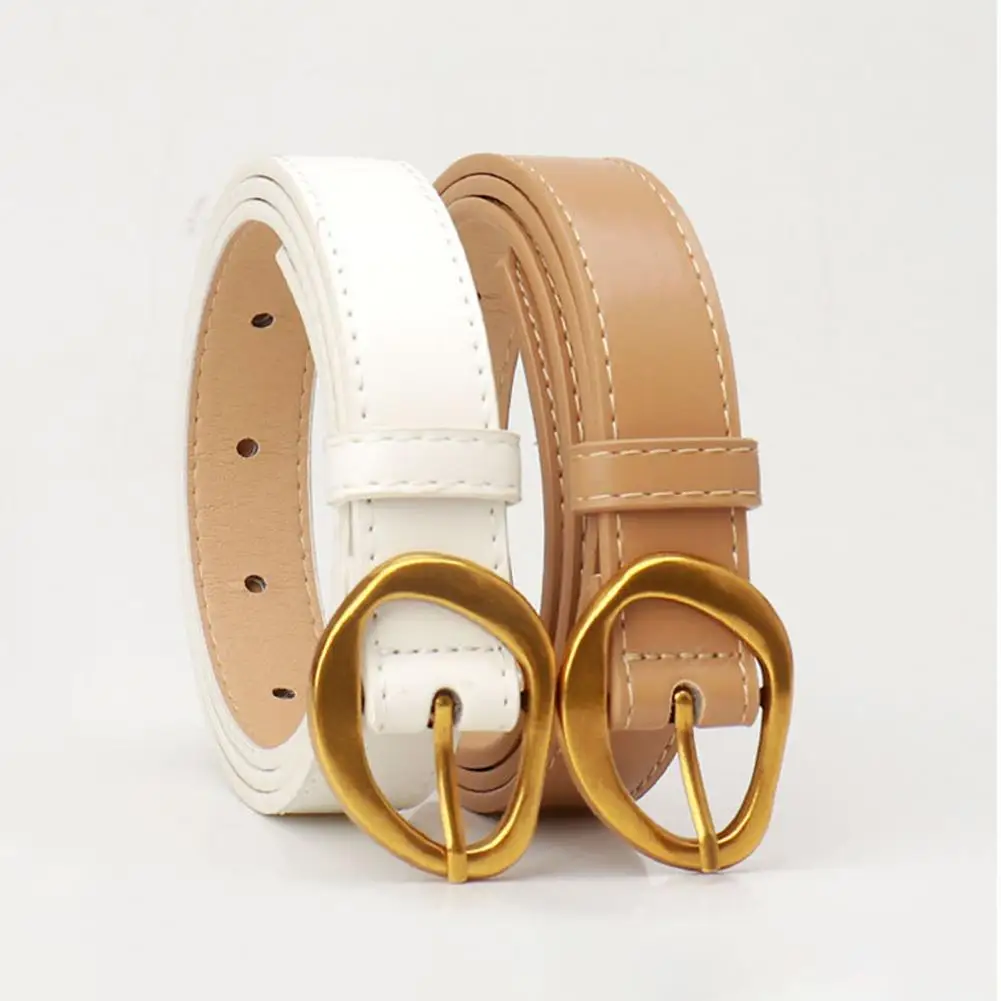 Dunne effen kleur riem Trendy damesriem met geometrische gesp en verstelbare lengte Streetstyle imitatieleer voor iedereen