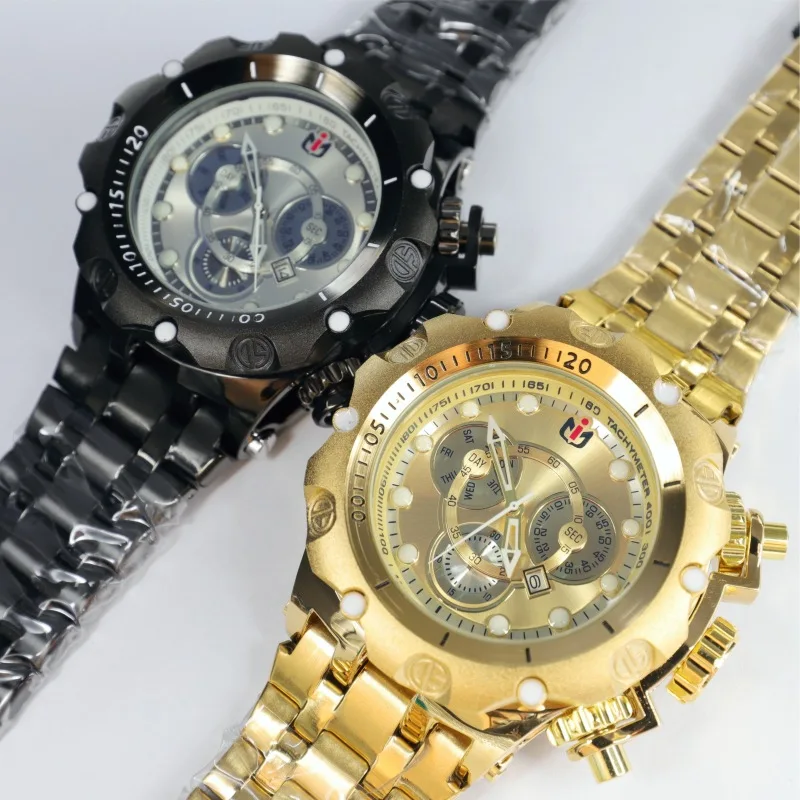 Business NEPIC Quartz Watch Men Three-eye Decorative Dial Top Creative Full Steel Fashion Wristwatch Man Luminous Watches Clock view 4