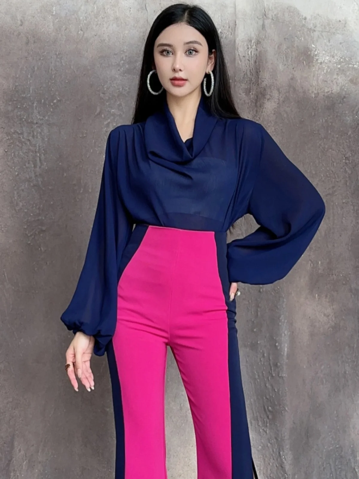 

Loose Chiffon Lantern Sve Anti-Wrinkle irt Drapey Base Layer Top Ele Versatile Autumn New Sle Women's Premium irt