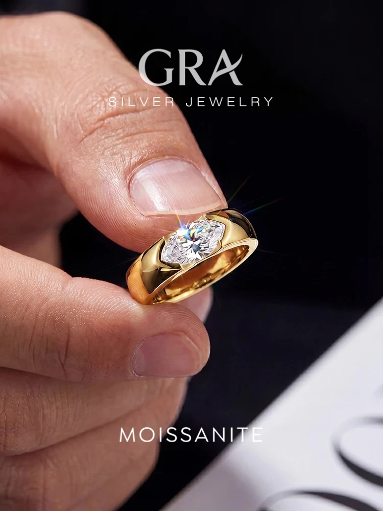 GRA Fashion Real 1CT Marquise Moissanite Diamond Wedding Ring 925 Sterling Silver Engagement Rings for Women Gift Fine Jewelry