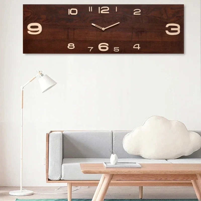 Living Room Wall Clock Nordic Wooden Aesthetic Stylish Quiet Simple Wall Clock Creative Rectangular Relojes De Pared Home Decor
