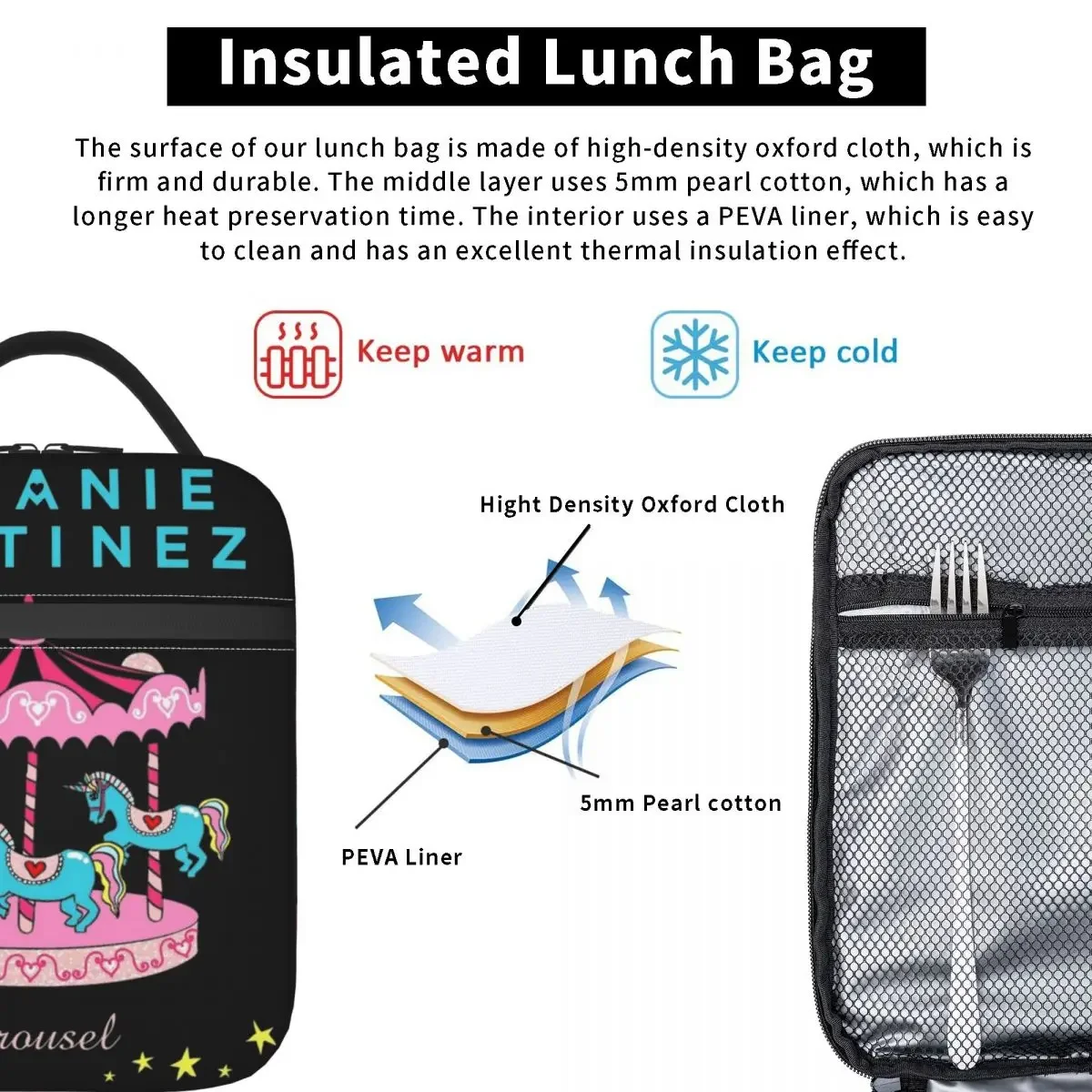 Insulated Lunch Tote Bag Carousel Melanie Martinez Product Lunch Container Causal Thermal Cooler Lunch Box For School