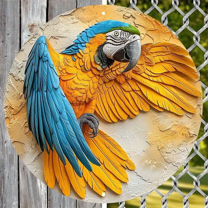 Aluminum Parrot Metal Wall Art, Circular Decorative Sign, Pet Decor for Home and Outdoors, Decorative Wall Poster