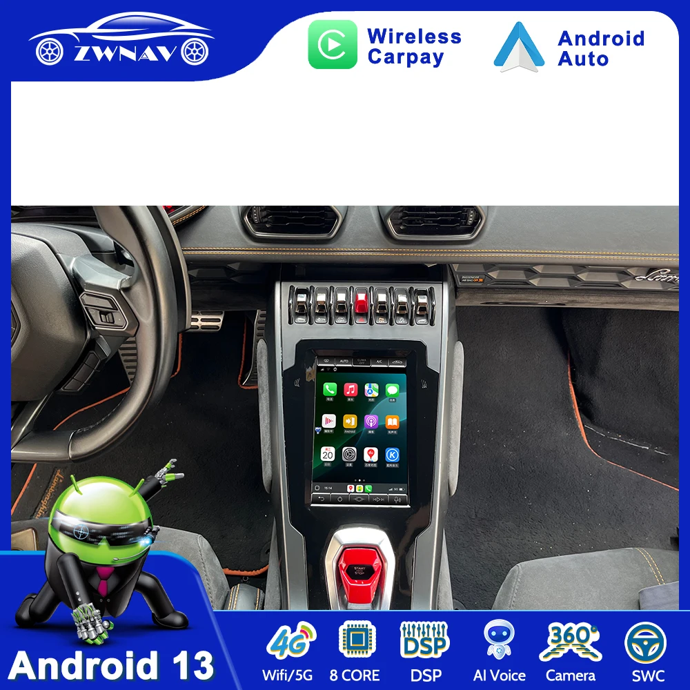 Android 13 CarPlay 10.4 inch Screen For Lamborghini Huracan 2014-2018 Car Radio GPS Navigation Multimedia Player Head Unit Auto