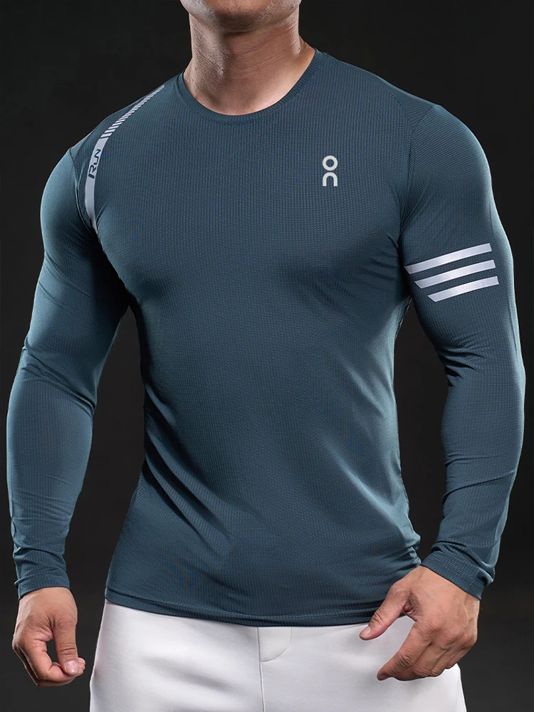 

Весенне-осенняя тонкая мужская спортивная футболка с круглым вырезом и длинным рукавом, быстросохнущая, эластичная, для бега, игры в мяч, фитнеса, дышащая одежда