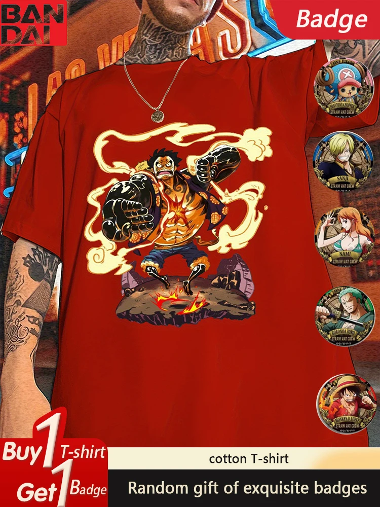 

ONE PIECE Anime Peripheral Printed Short Sleeve T-Shirt Hot Blood Luffy Sauron Men's and Women's Summer Fashion Cotton T-Shirt