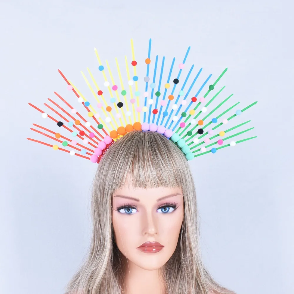 

Fashion Sun Rainbow Hairband Aureole Exaggerated Colorful Flower Hair Hoop Costume Creative Goddess Halo Headband Parade