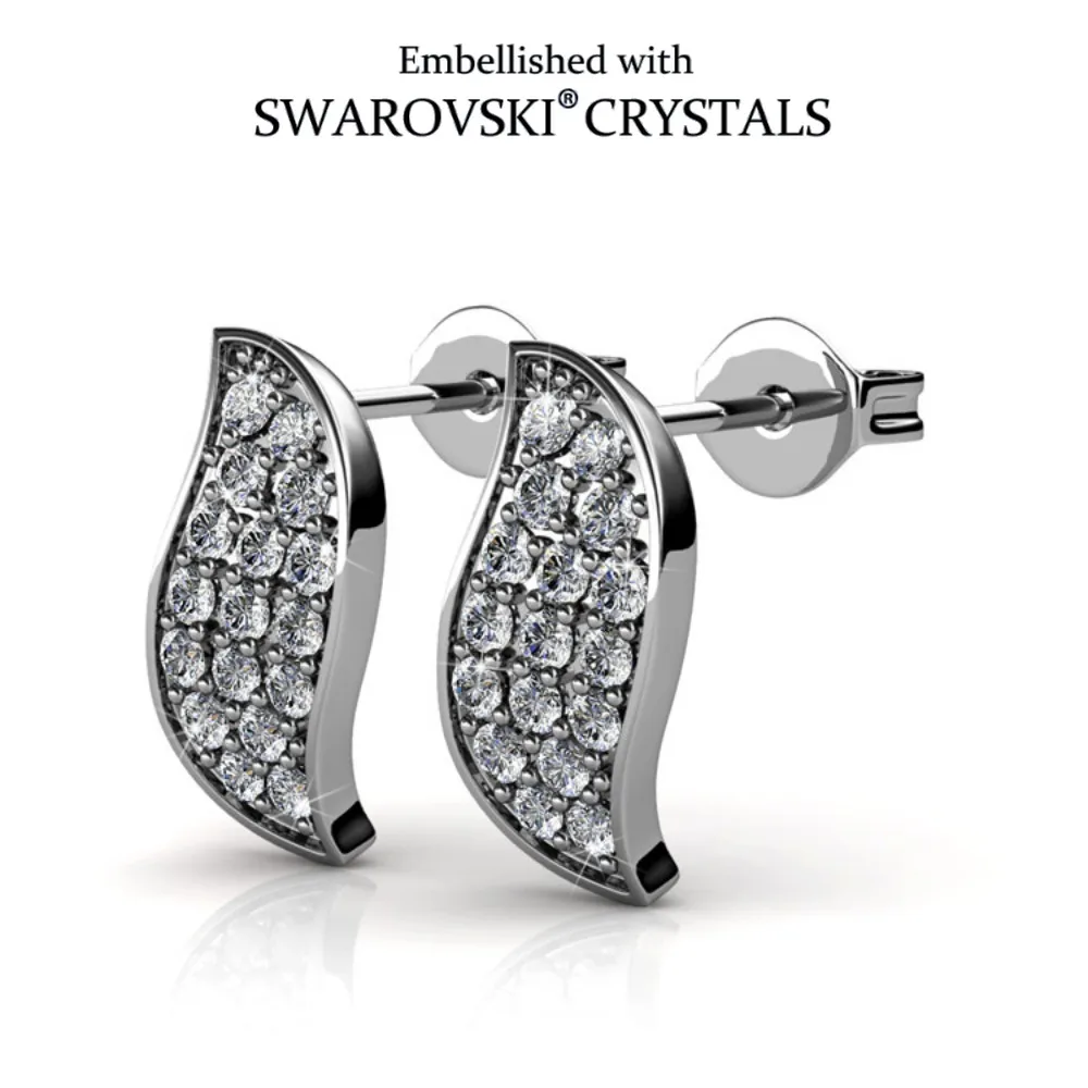 

Daisini Curved Leaf Stud Earrings Embellished with Swarovski Crystals Silver Plated Exquisite Fashion Jewelry Daily Party Gift