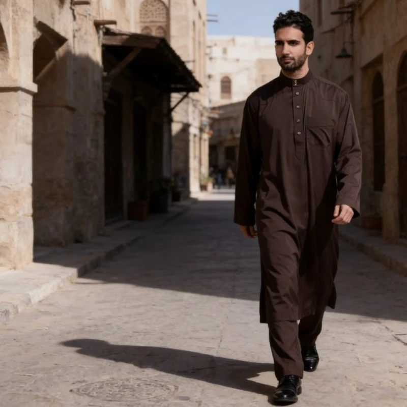 

Men's Traditional Middle Eastern Thobe Set Saudi Arab Style Islamic Jubba Dishdasha Comfortable Long Robe