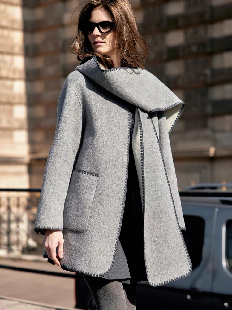 Abnehmbarer Schalkragen, Bürodame, Wolljacke, 2025, Herbst und Winter, lockere Kapuze, kurze Damenmäntel aus 100 % Wolle