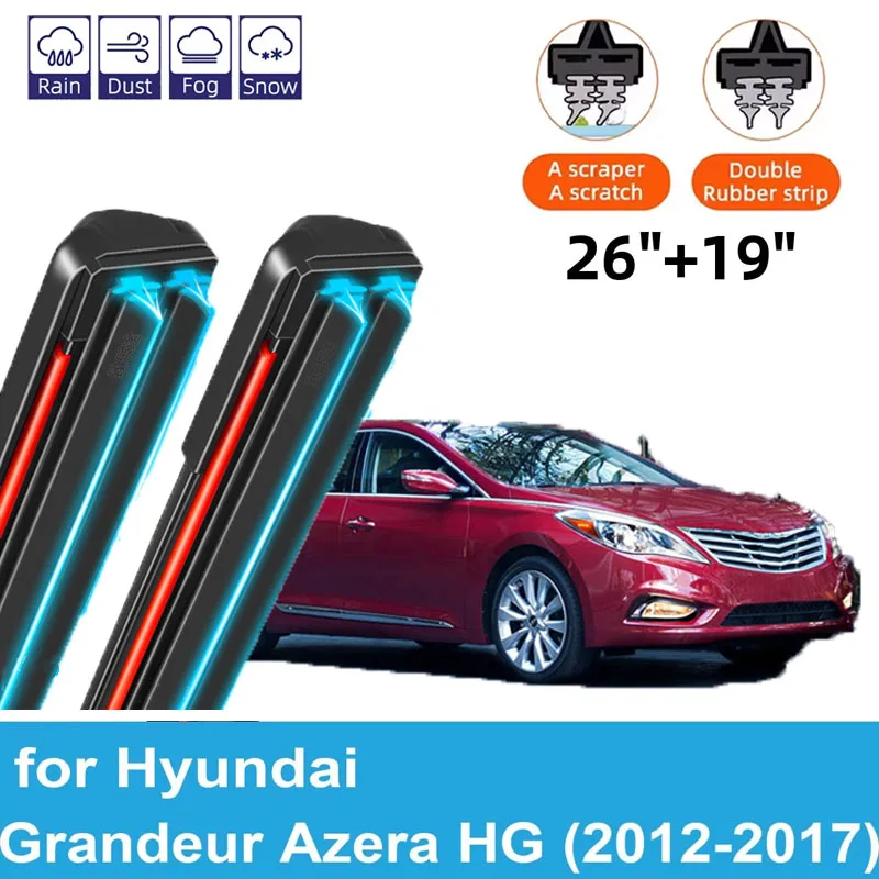 

2PCS Car Wiper Blades for 2012-2017 Hyundai Grandeur Azera HG Front Windscreen Windshield Double Rubber Car Accessories 2017