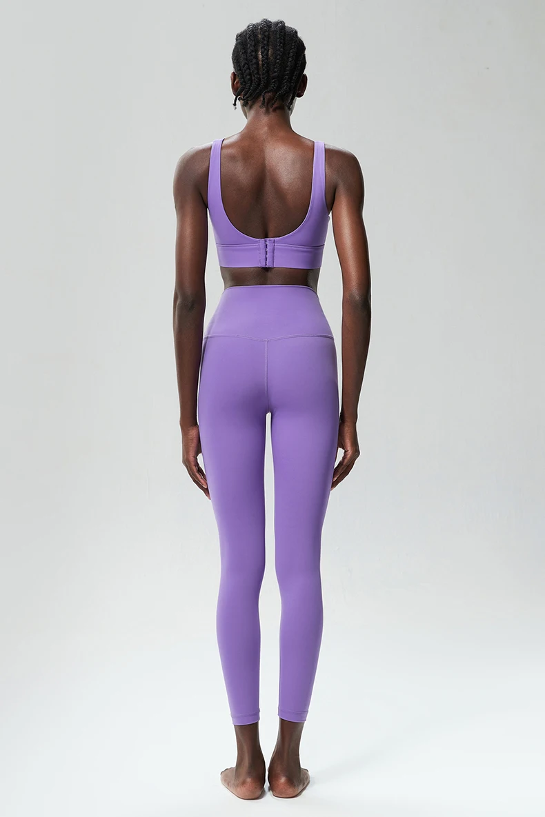 Zweiteiliges Fitness-Yoga-Set für Damen, einfarbig, dehnbar, weich, atmungsaktiv, schnell trocknend, Sportbekleidung für Lauftraining – Detail 17