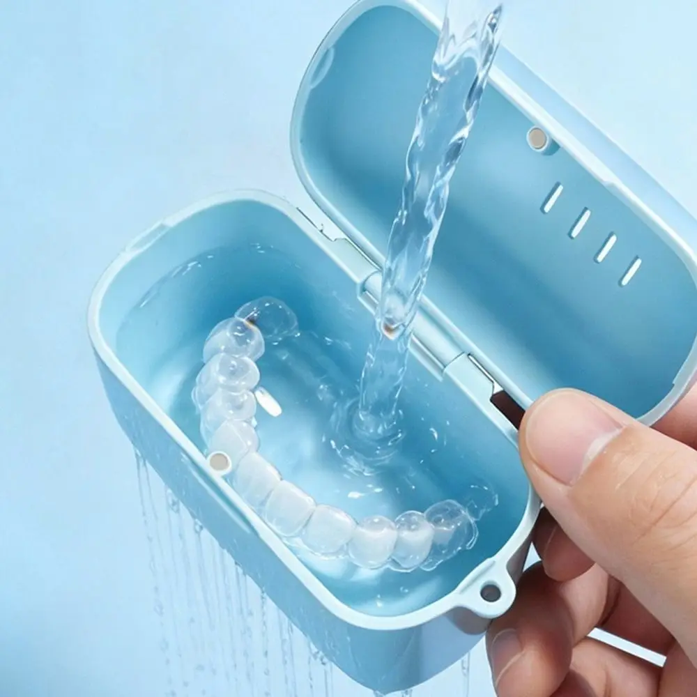 Drainage Design Denture Storage Box Reusable Protective Denture Retainer Case with Hanging Handle Invisible Design