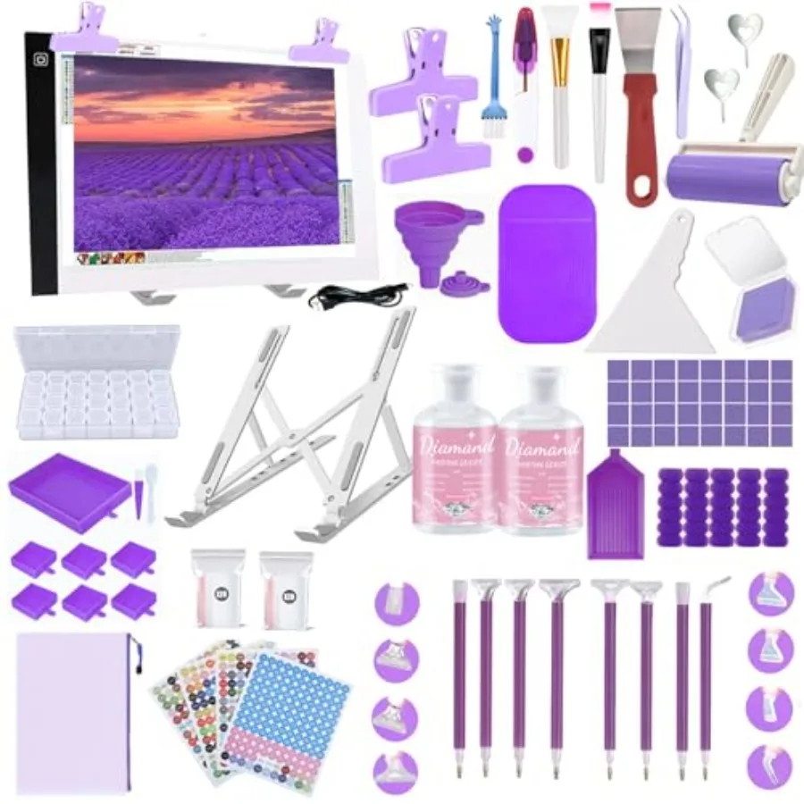 

【В наличии】Набор аксессуаров для алмазной живописи из 158 предметов: полный комплект инструментов для алмазной живописи с подсветкой для рисования формата А4.