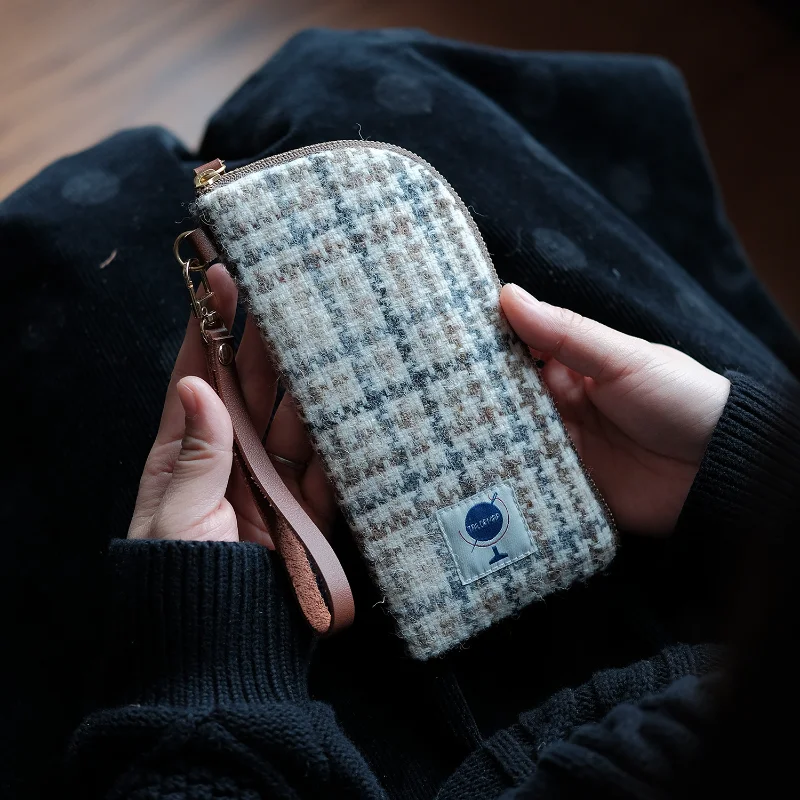 harris-tweed-stationery-bag-slim-card-holder-coin-purse-small-storage-bag-curved-zipper-pencil-case