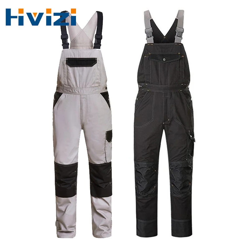 Safety Protective Bib & Braces Trousers Men's Washed Bib Overalls With Multi Pockets