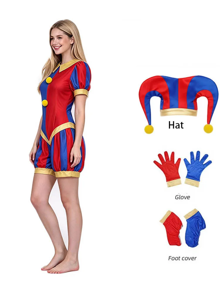 Damski Kostium Śmiałego Krasnala w Czerwono-Niebieskim Kolorze, Kombinezon z Kapeluszem, Rękawiczkami i Nogawkami, Strój na Halloween, Karnawał, Przebranie na Cosplay, Comic Con — 2