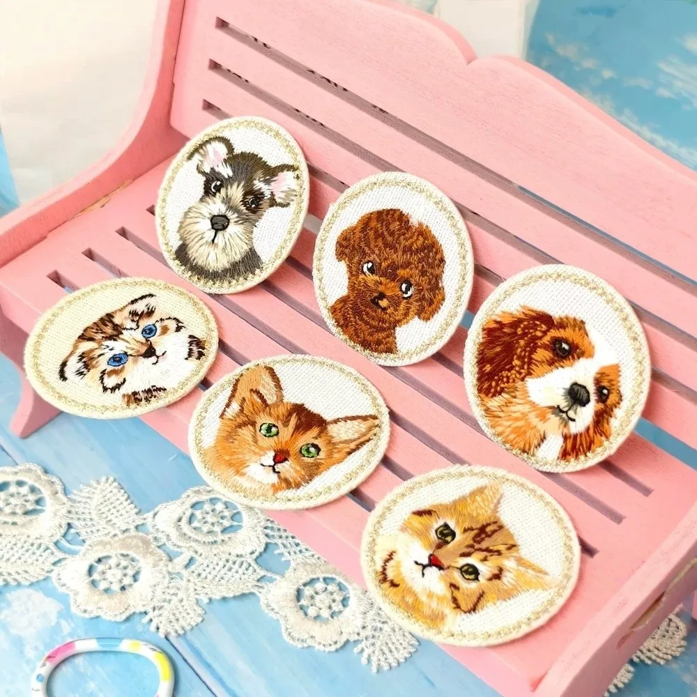 

5pcs Iron on Cat Embroidered Patch DIY Cute Dog Clothing Patch Cartoon Clothes Stickers Clothes Appliques Sewing