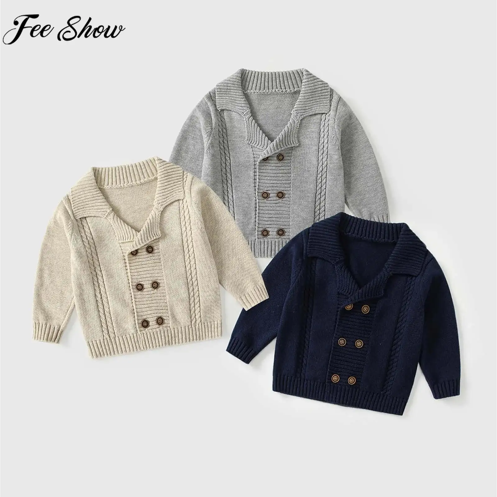 

Baby Boys Spring Autumn Casual Sweater Knitwear Cardigan Coat Long Sleeve Lapel Soft Knitted Jacket Outerwear for Daily Party