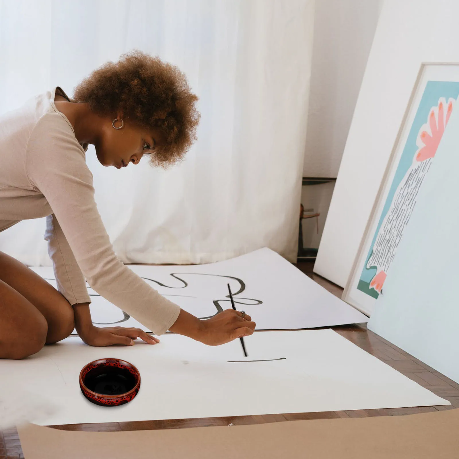 طبق حبر سيراميك إبداعي مستدير دقيق ذو سطح أملس علبة فرشاة الخط حاوية تخزين الحبر أدوات مكتبية للدراسة