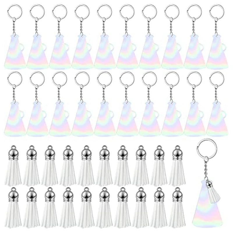 40 Pcs Acrylic Cheer Megaphone Keychains With Tassel Cheerleading Team Gift Grad(Glitter)