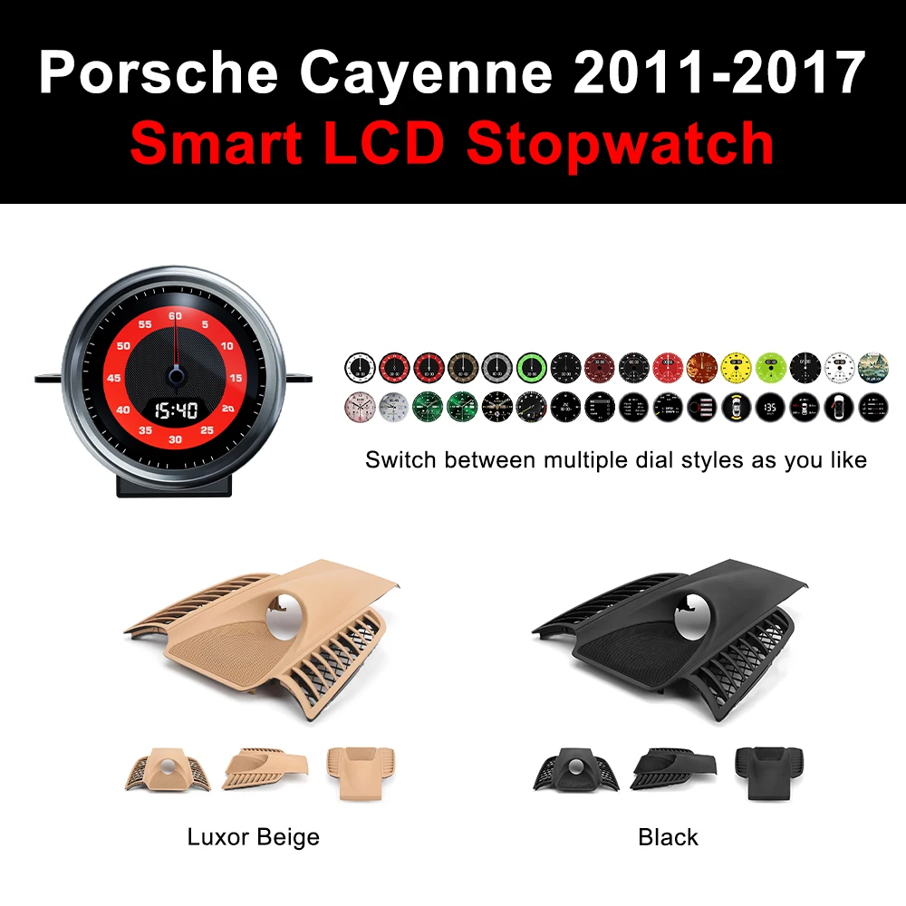 Stopwatch For Porsche Cayenne 2010-2017 Interior Dashboard Central Chrono Clock Compass Time Electronic Meter Clock Accessories