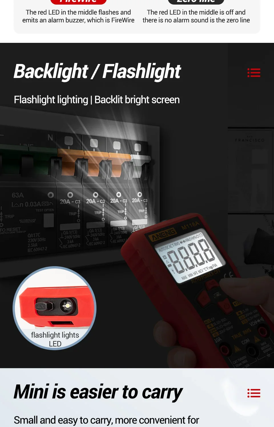 Digitales Multimeter, Spannungsprüfer, Voltmeter, SZ06, SZ308, TRMS, 2000, Zählungen, automatische Bereichswahl, Ohm, Volt, Amperemeter, Messung von AC/DC-Spannung – Detail 28