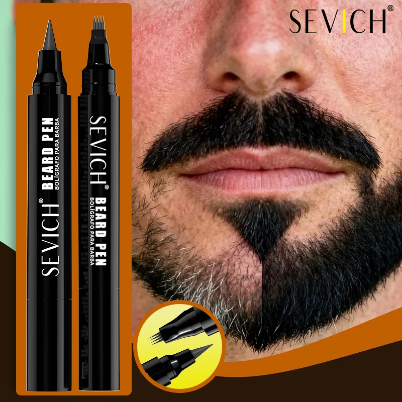 Image of Doppelköpfiger Bartfüllstift Schwarz/Braun Wasserfest Vierzackiger Bartfüller-Stift Bartfärbung und Formgebung Werkzeuge Männer-Kosmetik