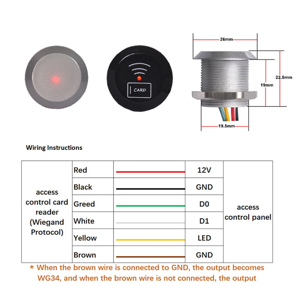 Mini RFID Proximity Card Reader IP65 Waterproof ID/IC 125Khz/13.56Mhz RFID Card Reader Wiegand26/34 for Access Control System