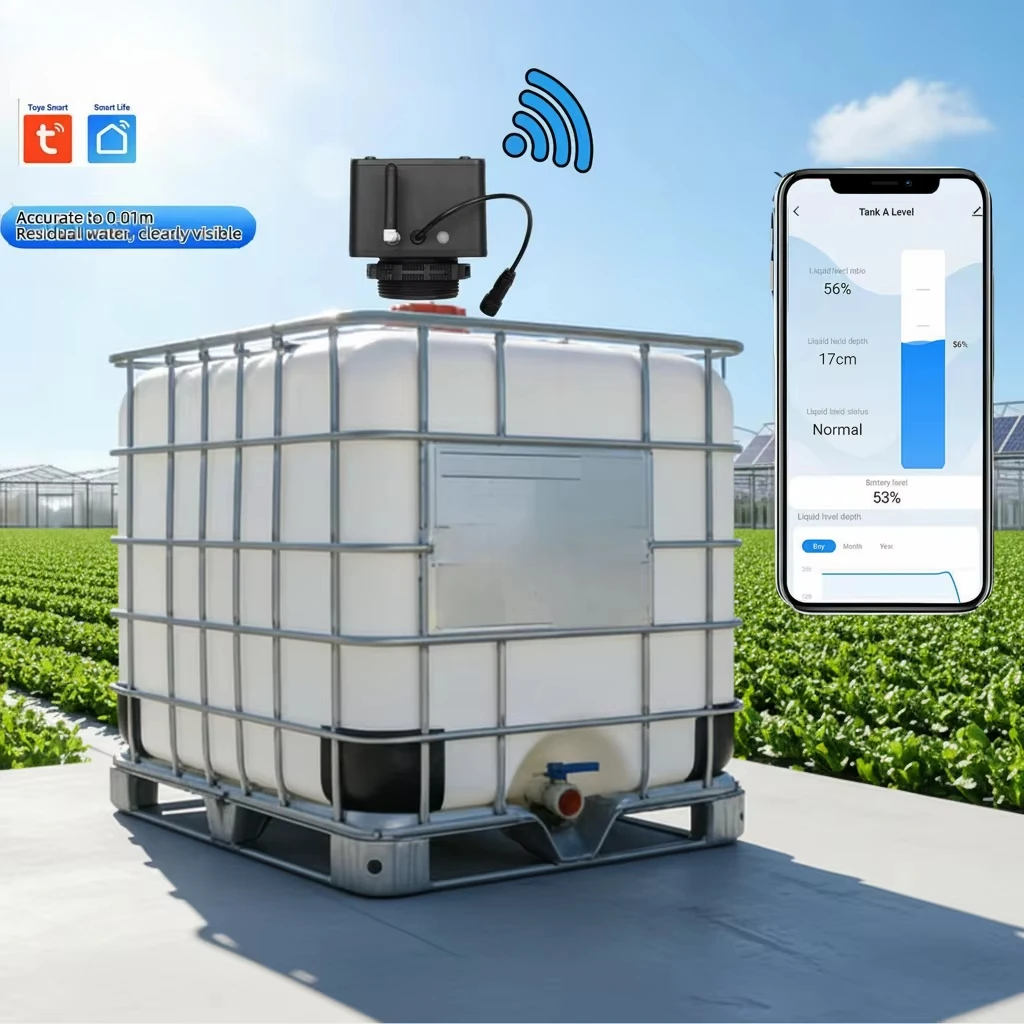 Solar‑Powered Wireless Ultrasonic Level Sensor, Waterproof WiFi Tuya Level Indicator