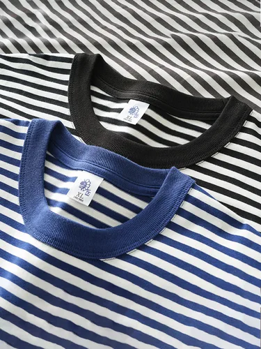 Imagen 2 del producto DUKEEN-camisetas a rayas de 320G para hombre, Tops básicos informales de gran tamaño, camisetas de cuello redondo de algodón 100%, ropa de verano