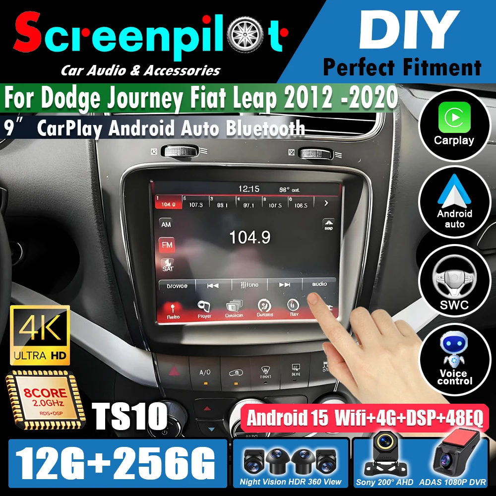 Radio para Auto Android 16 Stereo para Dodge Journey Fiat Leap 2012-2020, Radio Carplay, GPS, Navegación, Video, Unidad WiFi 5G, DSP