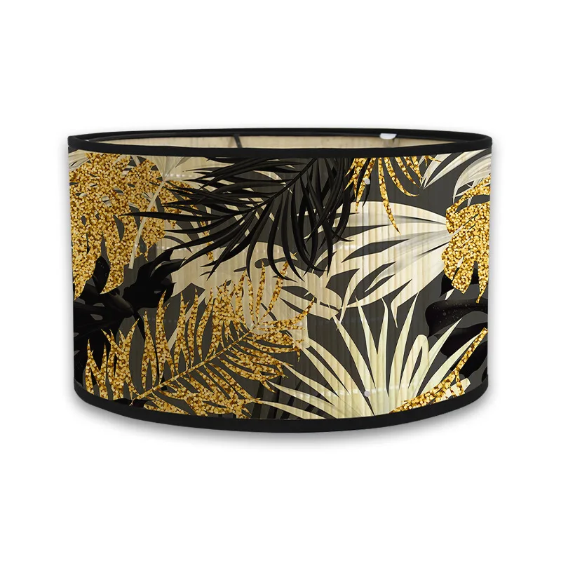 Tropical Style Green Leaf Printed Bamboo Lampshade Drum Shaped E27 Lamp Holder Lighting Accessories for Floor Lamp Table Lamp