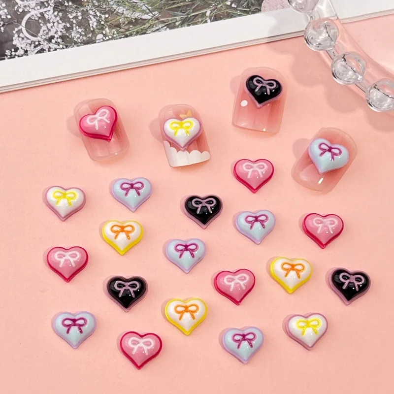 50Pcs 3D Peach Heart Resin Diamond Love-themed Heart Butterfly Bow Nail Decoration Kit