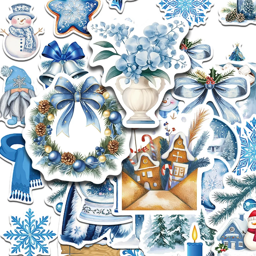 50 stücke Cartoon Blau Winter Weihnachten Aufkleber Aufkleber Für Laptop Sammelalbum Gepäck Kühlschrank Gitarre DIY Graffiti Aufkleber