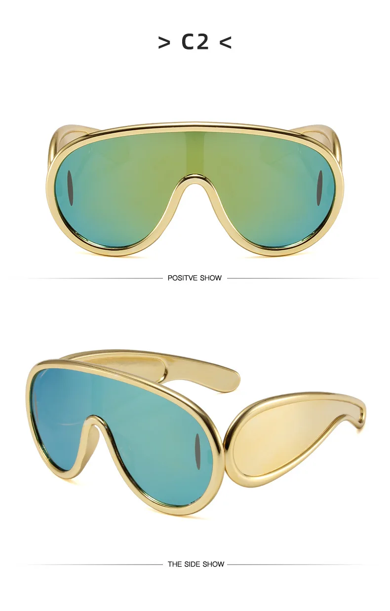 Y2K Sport Punk Sonnenbrille Frauen Männer Einteilige Sonnenbrille für Damen Luxus Marke Übergroßen Steampunk Brillen Goggle UV400 – Detail 9