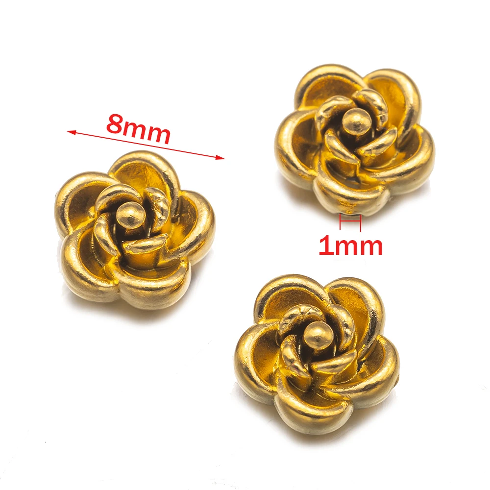 Stainless Steel Gold Rose Spacer Beads, 10pcs
