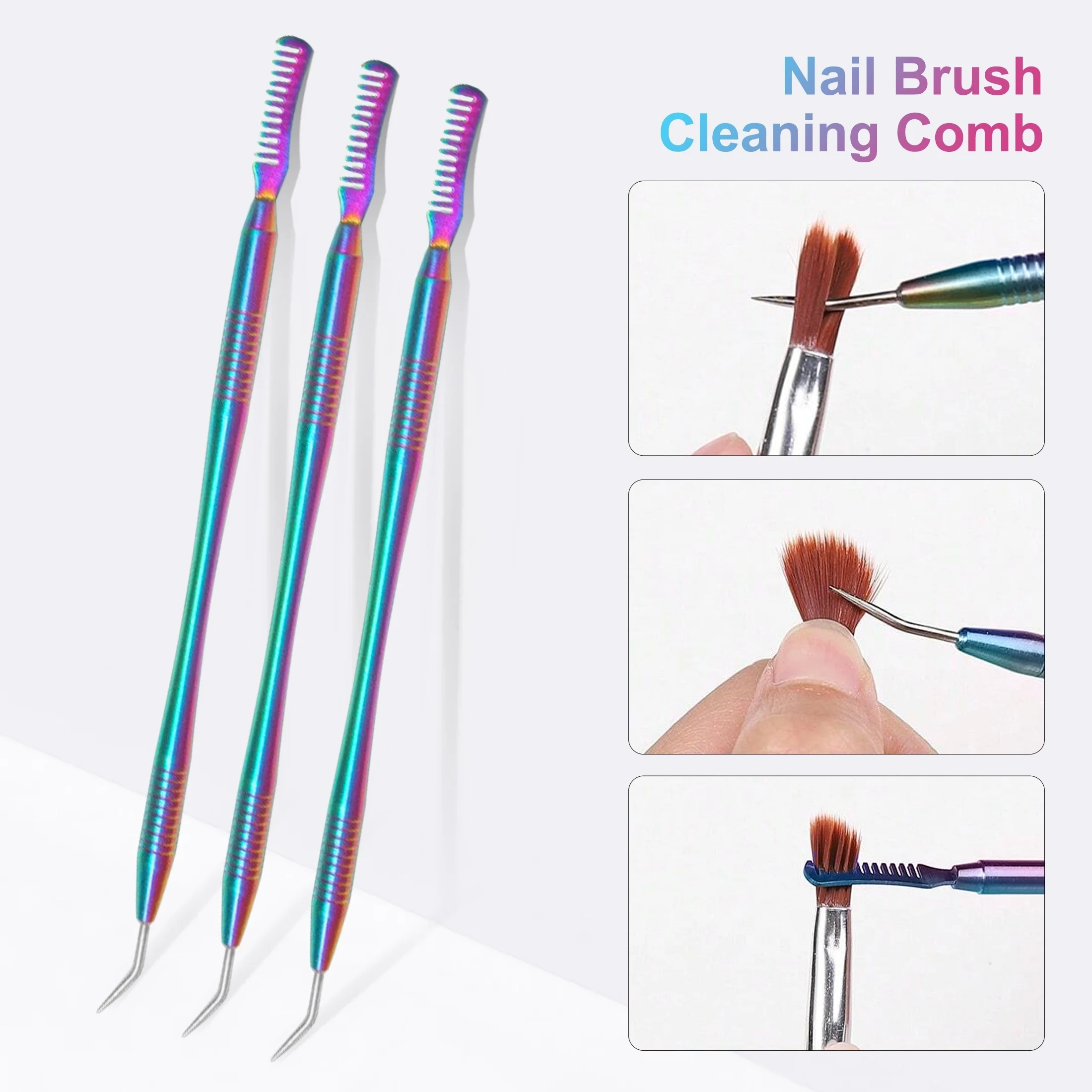 1 szt. Dwustronny szczoteczka do paznokci ze stali nierdzewnej, grzebień do czyszczenia, bez zapachu, narzędzie do pielęgnacji paznokci z żelem kryształowym