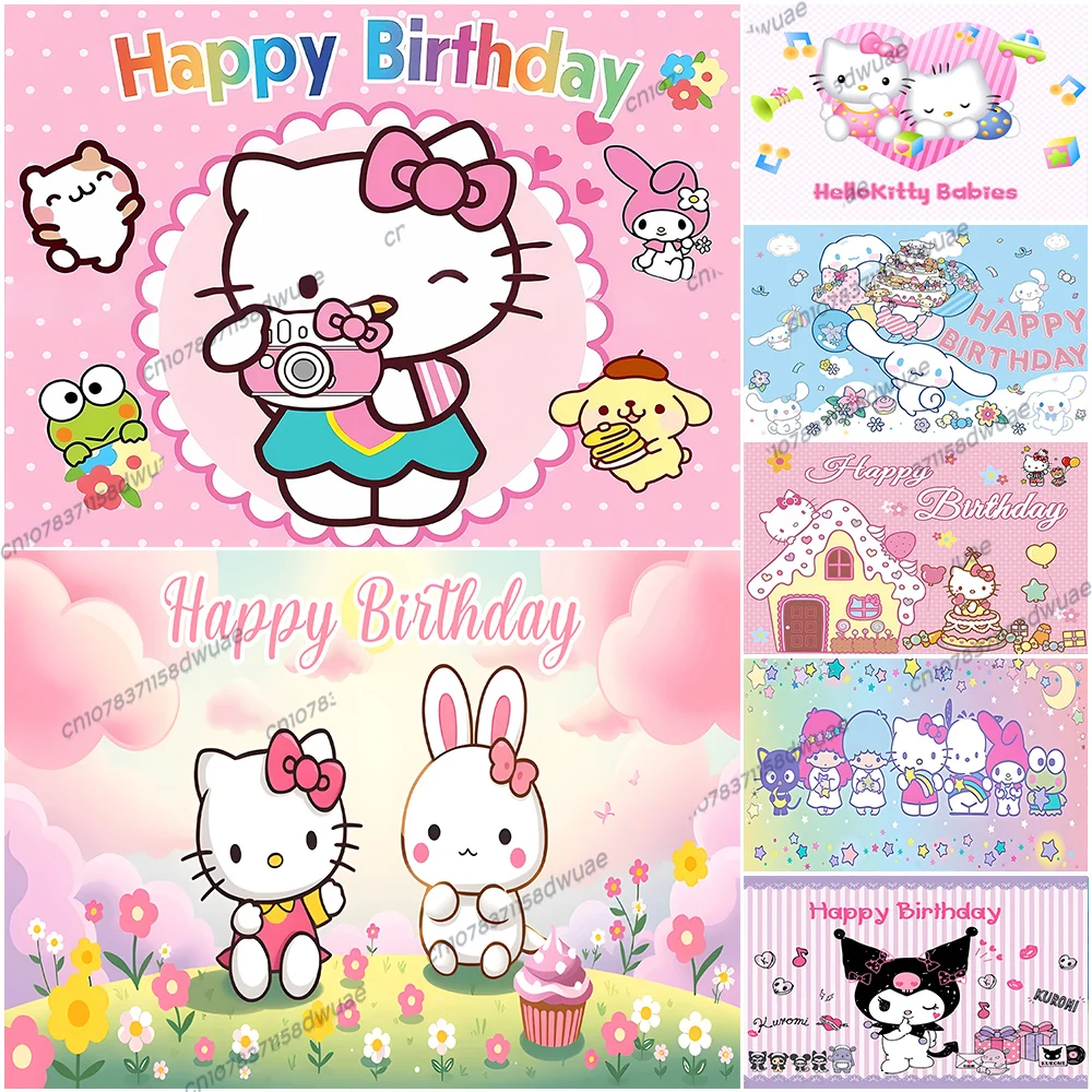 

Hello Kitty Baby Shower Photo Backdrop Birthday Party Photo Background Party Photography Backdrop