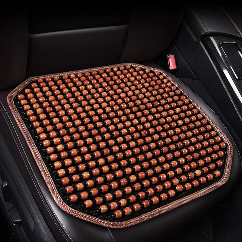 1pc Classic & Elegant Wooden Bead Car Seat Cushion – Natural Wood, Smooth & Breathable for Year-Round Comfort