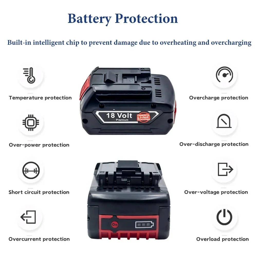 Lastest Upgraded 18V6.0Ah Rechargeable Li-Ion Battery for Bosch 18V Power Tool Backup Portable Replacement Battery BAT609 BAT620