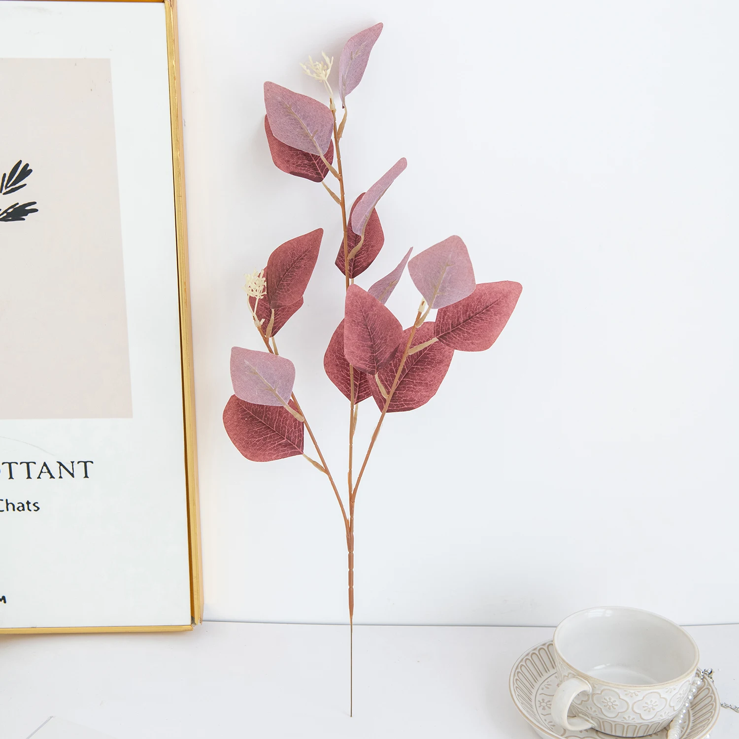 Künstliche Pflanzen, Kunstblätter, dreizackiger Eukalyptus-Bonsai, Heimdekoration, Outdoor-Esstisch, Bürodekoration, Requisiten für Fotoshootings – Detail 4